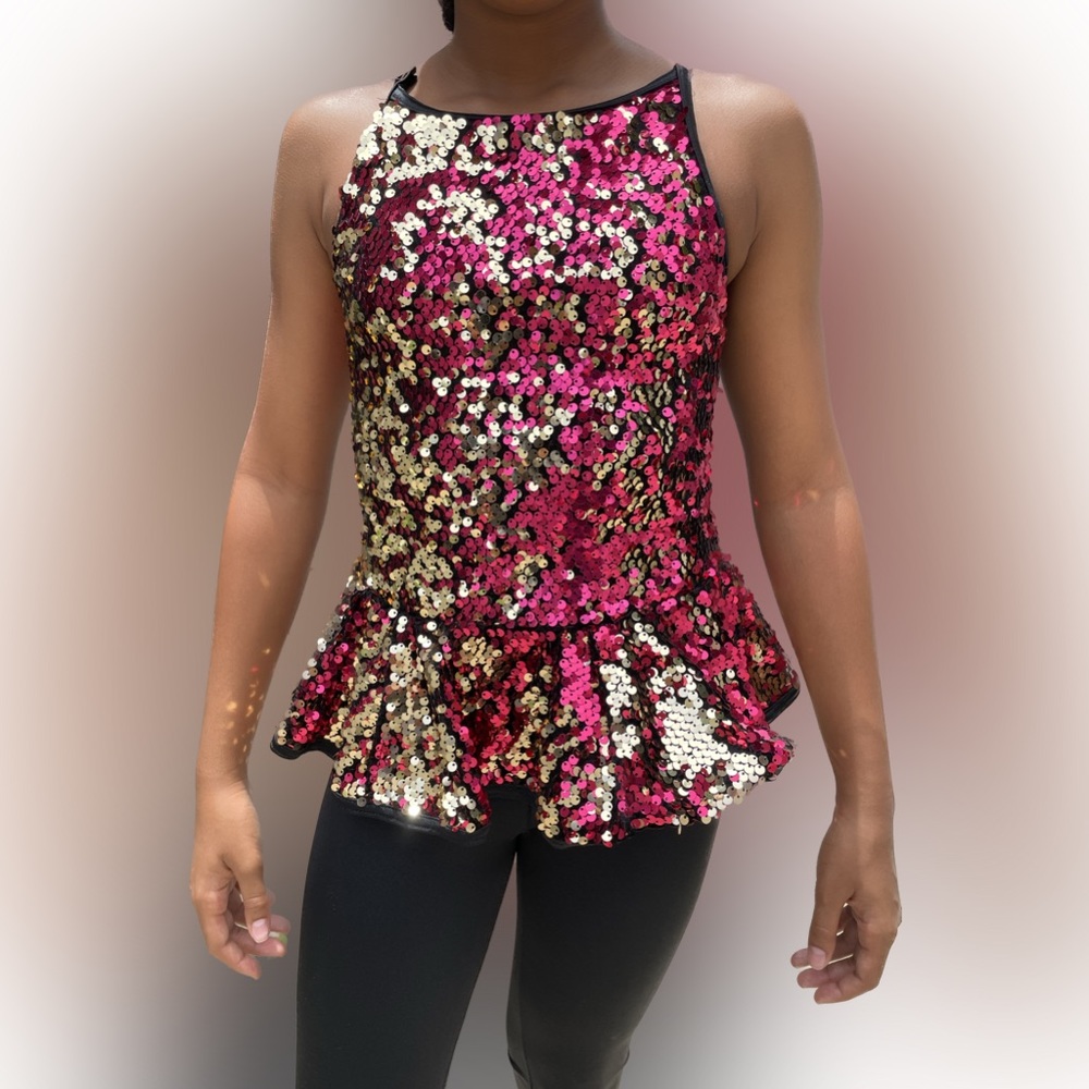 Black Unitard with red & gold sequins.Dance/Performance Costume.  Size M
